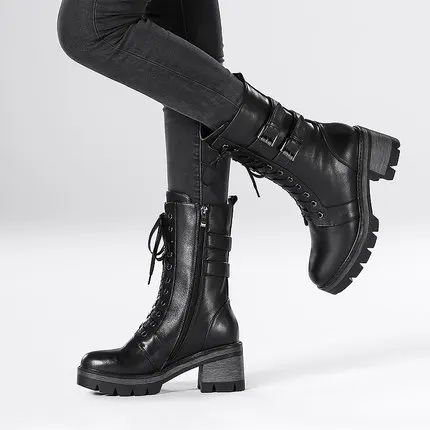 Autumn and winter leather thick with Martin boots female new England motorcycle boots thick high heel boots winter boots Autumn and winter leather thick with Martin boots female new England motorcycle boots thick high heel boots winter boots