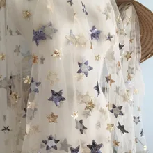 1 ярд изысканное Тюлевое кружево с пайетками ткань, звезда Цветочная вышивка металлик свадебное платье кружевная ткань по двору в шампанском сером