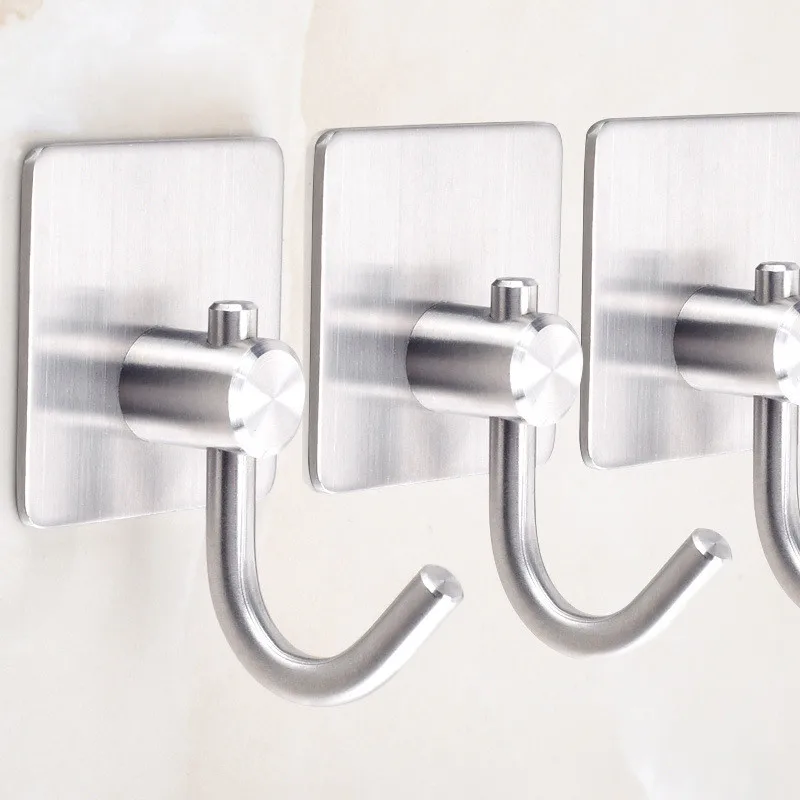 

Self-Adhesive Stainless Steel Towel Hooks Family Clothes Hats Bags Keys Wall Hanging Hooks Kitchen Bathroom Waterproof Hangers