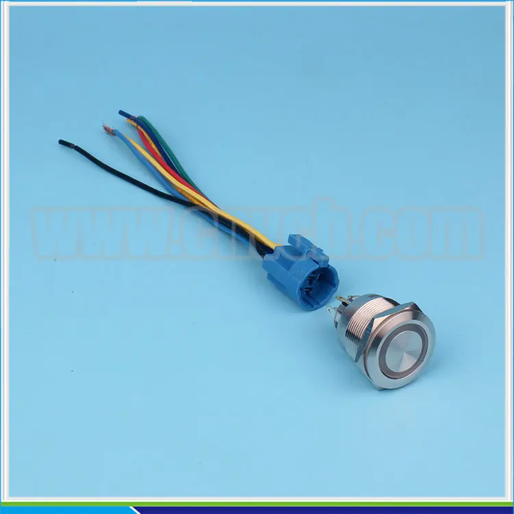 

SET 22mm RGB tri-color led ring-illuminated waterproof 150mm pre-wired harness push button switch set