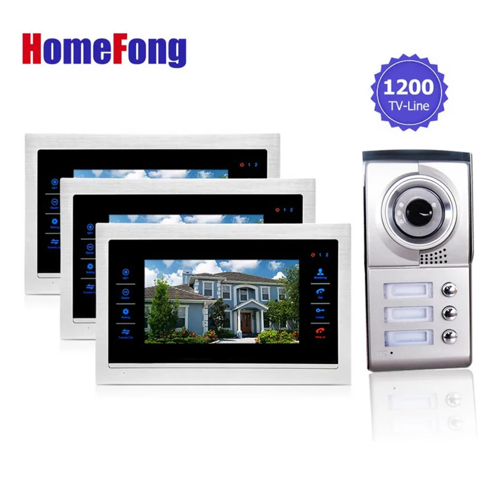 

Homefong 3 Apartment/Family Video Door Phone Intercom System 1 Doorbell Camera with 3 button 3 Monitor Waterproof