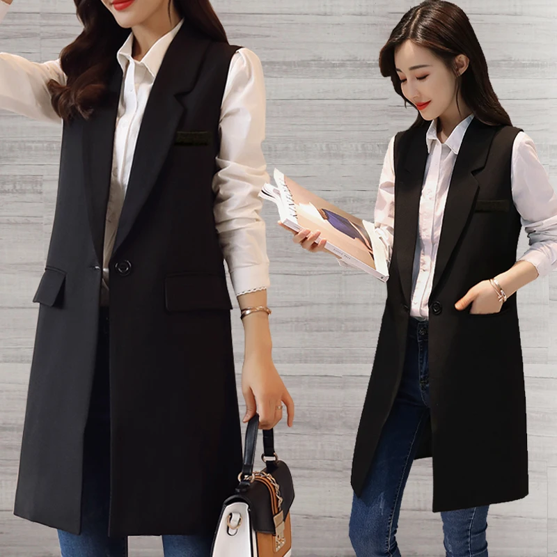 Plus size 5XL Spring autumn long suit vest women's 2019 new temperament