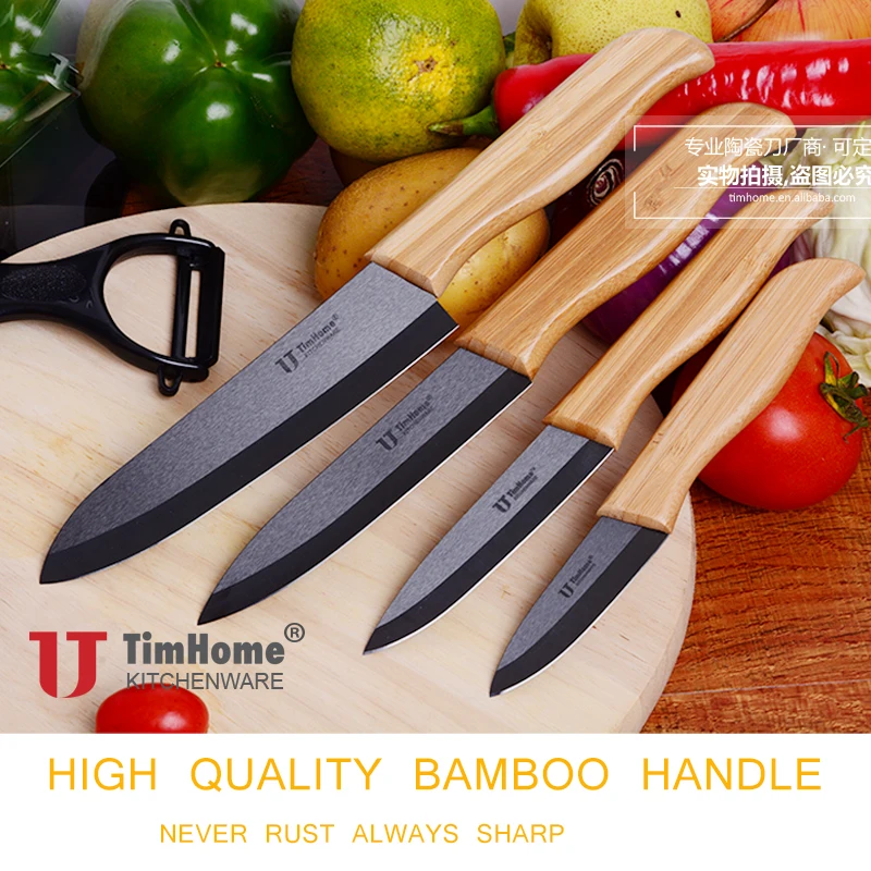 

Ceramic chef paring Knives set with sheaths kitchen cutting tools for meat high quality bamboo handle