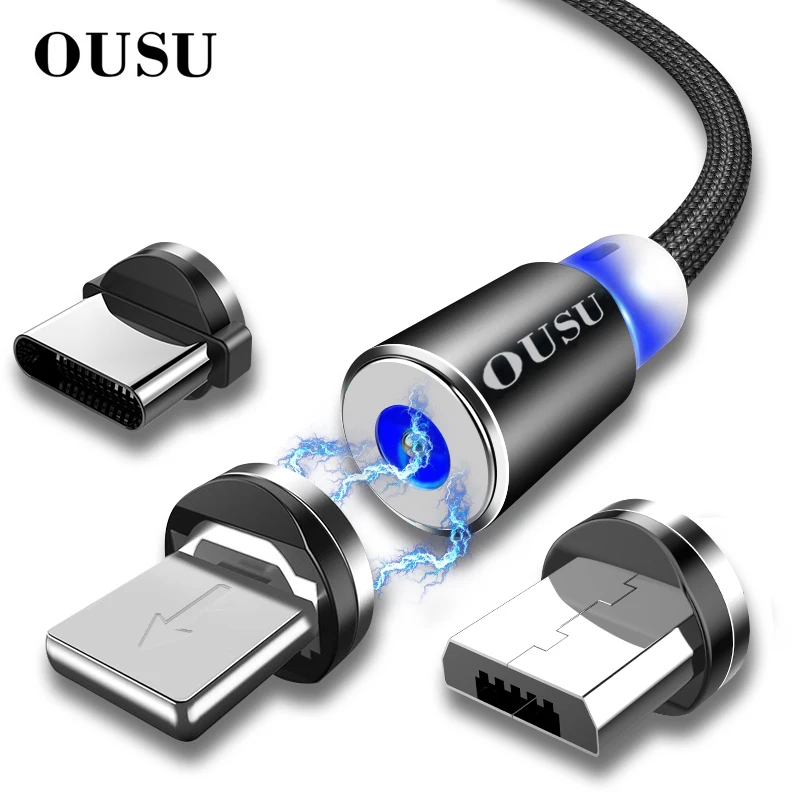 OUSU 2.4A кабель для быстрой зарядки Магнитный iphone xr xs 7 8 кабеля Lightning Type C Micro USB