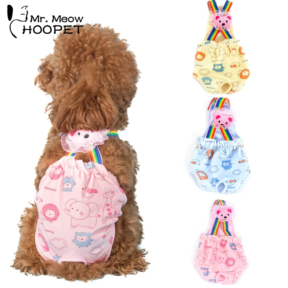 

Hoopet Pet Dogs Cute Cartoon Pants Soft Velvet Strap Physiological Adjustable Knicker Bitch Female SanitaryTrousers