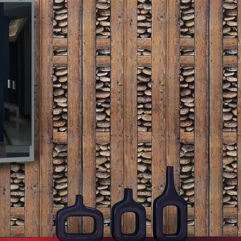 

American country rock retro wallpaper for walls 3 d antique wood bar Cafe papel de parede 3d wall paper Home Decoration stickers