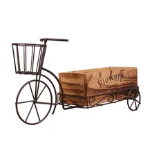 Металлический трицикл Модель деревянный цветочный горшок кованого Велосипедный спорт цветок стенд Крытый стеллаж для хранения домашний сад Desktop Декор ремесла подарки