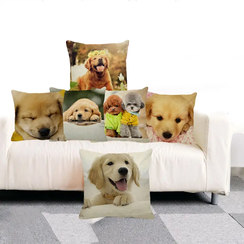 

XUNYU Pillow Case 45x45 Cm Cute Pet Dog Cushion Cover Linen Printed Sofa Home Decoration Pillowcase A0018