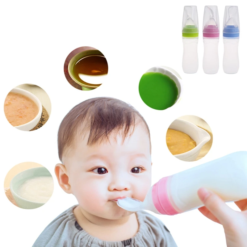 

1Pc Food Dispensing Spoon Infant Baby Silicone Feeding With Spoon Feeder Food Rice Cereal Bottle 120ML #BC15#