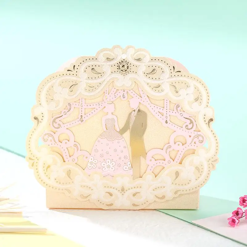 Elegant Pink Color Bride Groom Together Wedding Candy Box