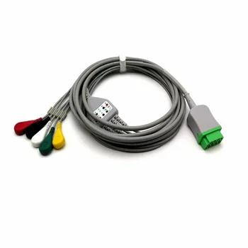 

Compatible for GE Dash PRO 1000, PRO 2000,Solar 9500 5-lead with lead wires,IEC snap, 11 pin,One Piece 5 Leads ECG EKG Cable