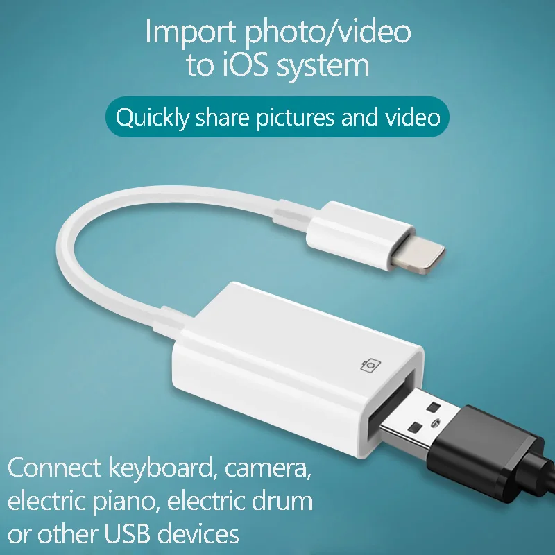 OTG USB to camera adapter for lightning USB cable earphones converter