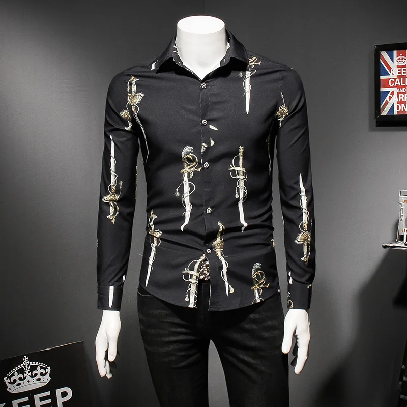 

Pattern Shirt 2018 New Long Sleeve Men Shirt Casual Slim Fit Vintage Shirt Plus Size 5xl Camisa Fashion Masculina