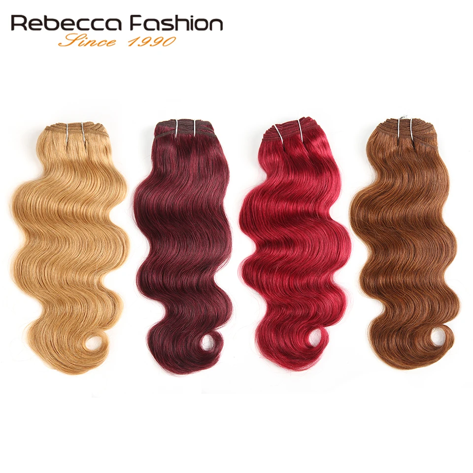 

Rebecca Brazilian Natural Body Wave Hair 1 Bundle Colored #27 #30 #99J #Burgundy Red Remy Human Hair Extensions 10-22 Inch