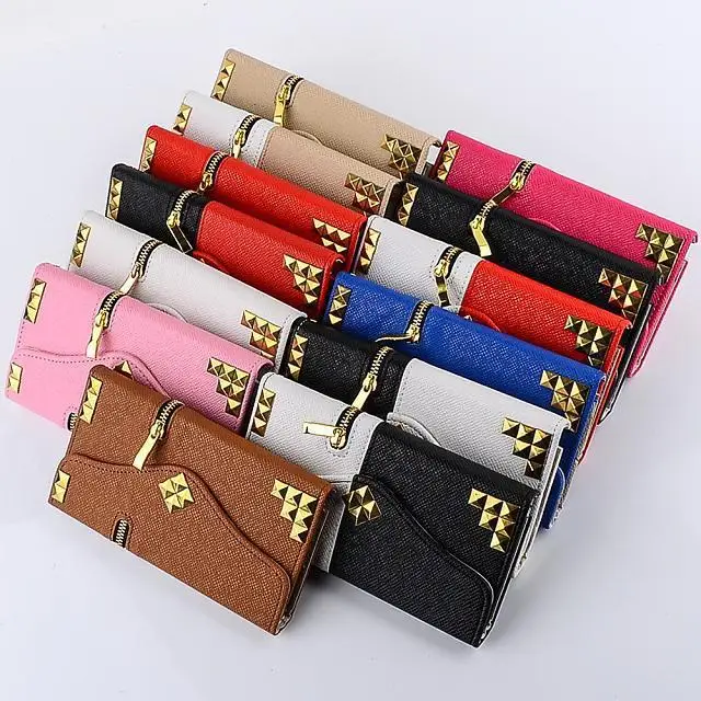 For Samsung Galaxy Note3 N9000 Fashion Pouch Cell Phone Case Gold Rivet Zipper Wallet Card Holder Leather case Stand Cover |
