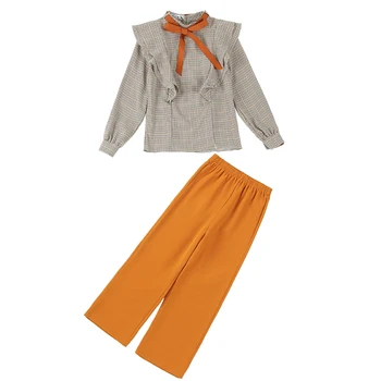 

2018 new spring and summer European fashion bow knot shirt yellow pants women high quality style suit