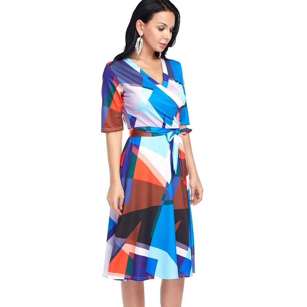 spring summer v neck printed maxi dress