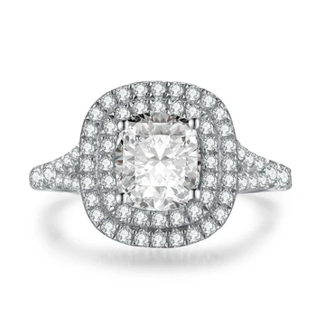 

Genuine Brand Popular Ring Custom 1:1 OEM Sales Cushion 7*7mm Simulate Diamond Clear Pillow Cut 14K White Gold Engagement Ring