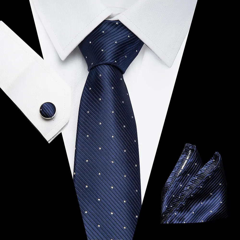 Оптовая продажа галстук носовой платок запонки набор синий шелк тканые модные для мужчин галстук карман квадратный вечерние Классический