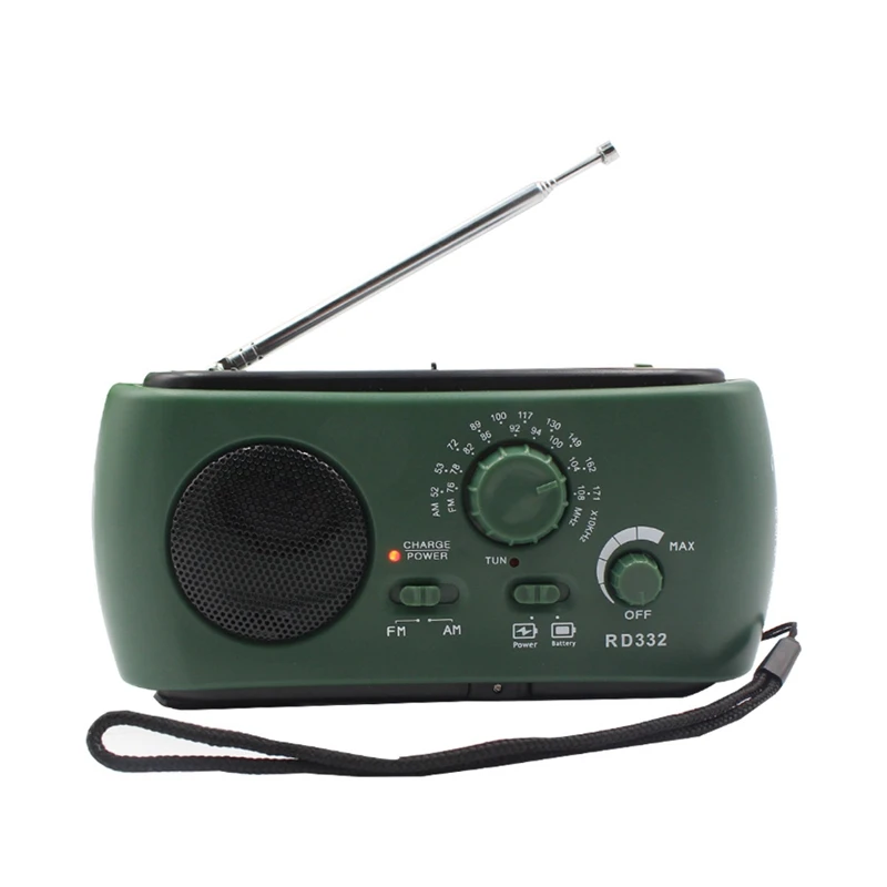 

Radio Receiver Multifunction Am / Fm Dynamo Solar Radio Powerful Crank Generator Charger Green