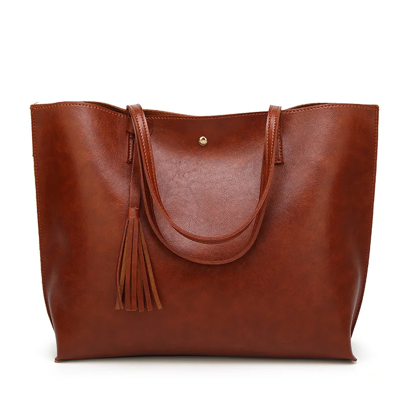 Shoulder Bags For Women 2018 Hot Fashion Ladies Korean Style Tassel Casual Tote Bag Leather High Quality Oil Wax Women Handbag