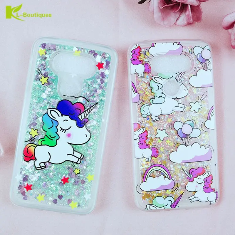 

KL-Boutiques Cartoon Case sFor Coque LG G5 H830 H860 VS987 Unicorn Liquid Glitter Dynamic Phone Cover For LG G6 H870 H870K H870V