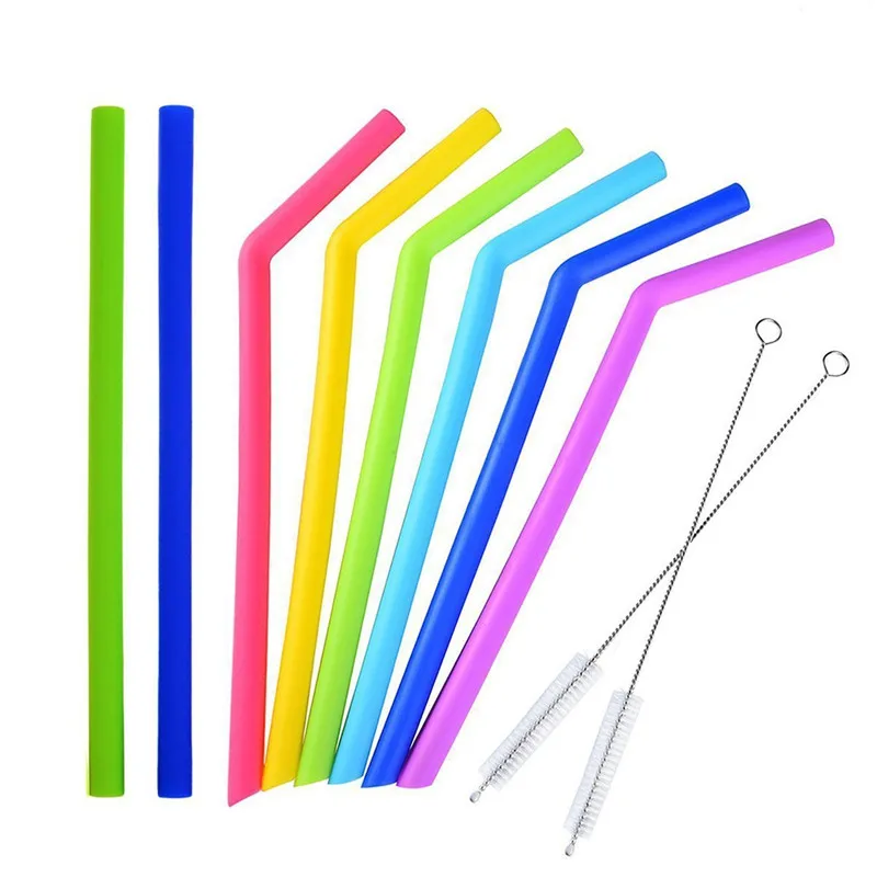 200pcs/lot bended straight silicone drinking straw reusable fruit juice