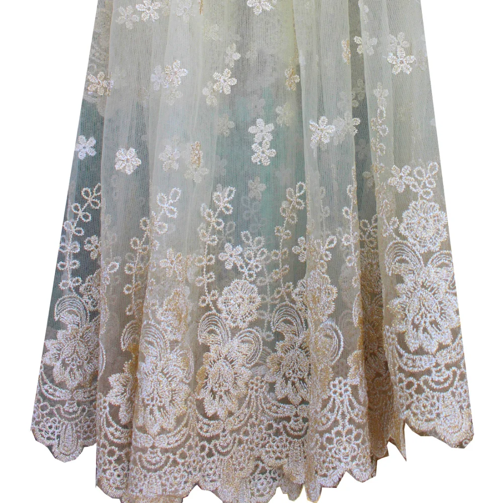 

Metallic Gold Embroidered Lace Fabrics Sewing Floral Applique Lace 3D Butterfly Stars Flower Diy Apparel Trims Scalloped 43CM