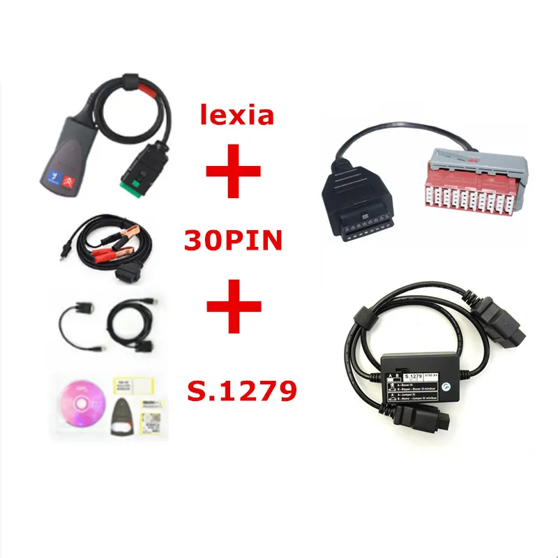 DHL Бесплатный Полный комплект Lexia-3 PP2000+ S.1279+ 30Pin кабель для Citroen и peugeot новых и старых автомобилей сканер Lexia 3 Diagbox V7.83 Lexia3 921815C - Цвет: LEXIA 30PIN S.1279