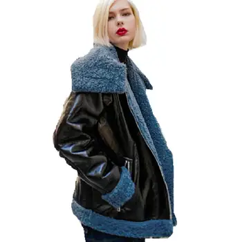 

Winter Fashion Women's PU Leather Jacket Moto Fur Collar Jacket Slim Plus Velvet Warm Coat Long Sleeve Thicken Outwear L1798