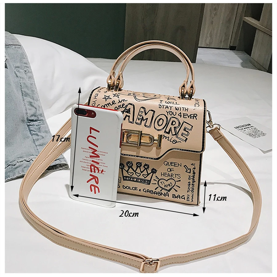 Designer Street Graffiti Handbag Women bag PU Leather Small Flap Bag Luxury Shoulder Crossbody Bag For Women Clutch Purse 2019