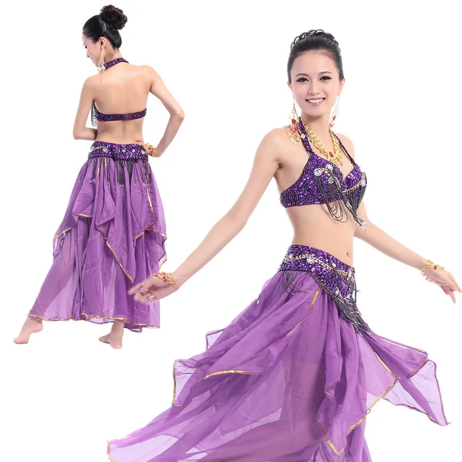 

2015 Performance Tassel Fringe Belly Dance Costume Set Professional Indian Belly Dancing Dance Bra Gypsy Skirt Hip Scarf LD197