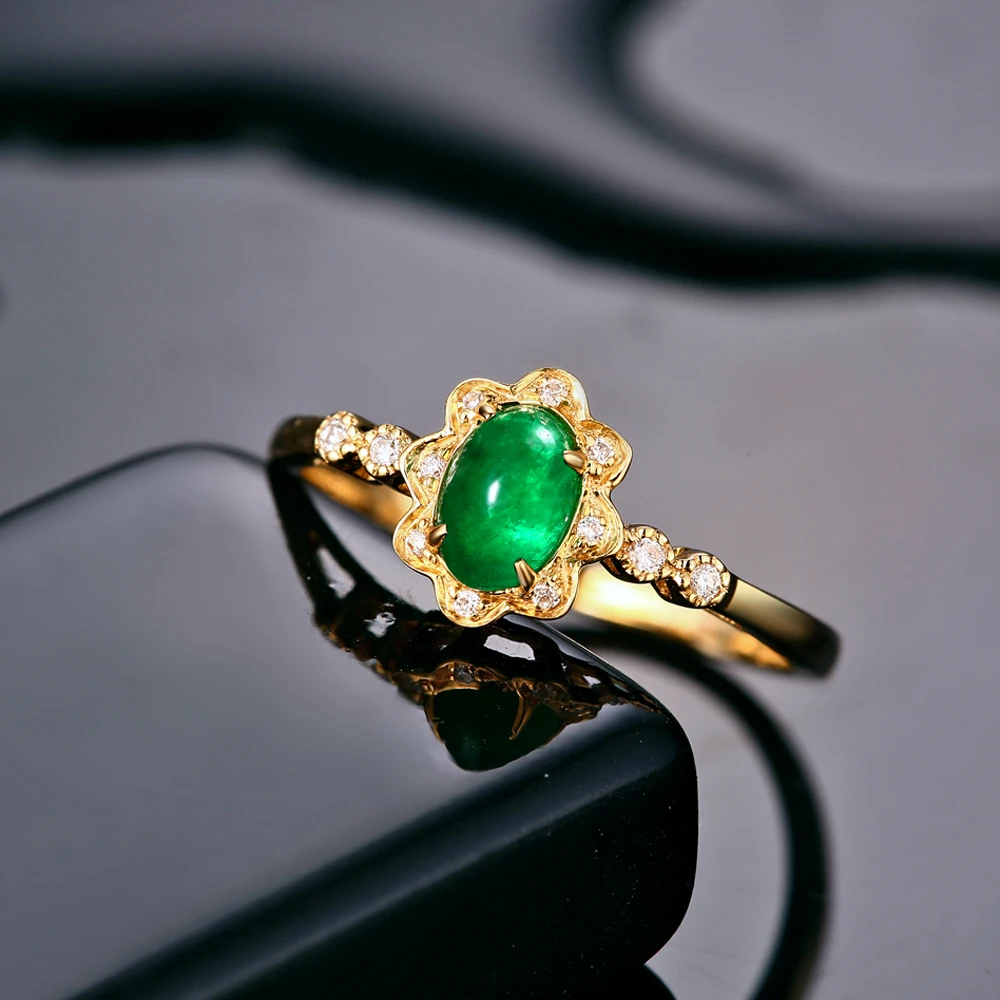 Caimao Jewerly 14K Yellow Gold 0.48ct Natural Emerald & 0.08ct diamonds Engagement Classic Ring