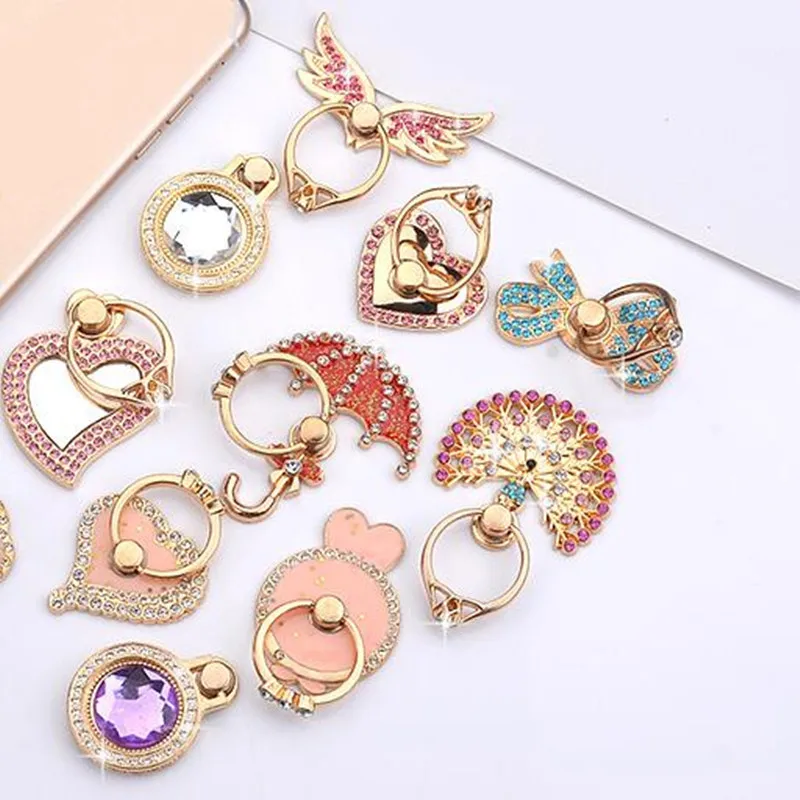 

UVR 360 Degree Metal Mobile Phone Stand Holder Finger Ring Mobile Smart phone Holder Stand Diamond For iPhone Huawei All Phone