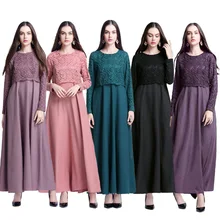 Женская мусульманская одежда макси платье с длинным рукавом Дубай Абая Хиджаб кружевное платье турецкие исламские платья мусульманская одежда для женщин