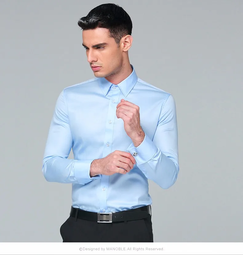 mens short sleeve white shirt High Quality 2021 Brands New Regular Fit Shirts for Men Business Long Sleeve Cufflink Cotton Solid Color Camisas De Hombre mens short sleeve dress shirts