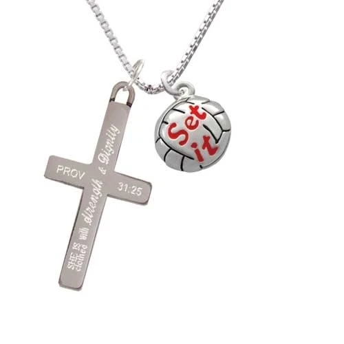 Volleyball - ''Set It'' - Strength and Dignity - Cross Necklace (1)