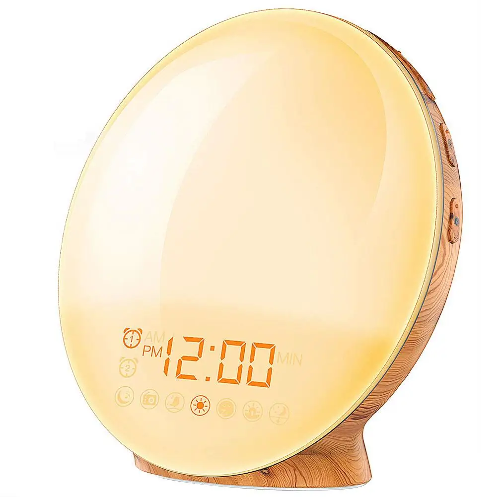 

Digital Sunrise Wake up LED Colorful Night Light FM Radio Snooze Alarm Clock New hot sale