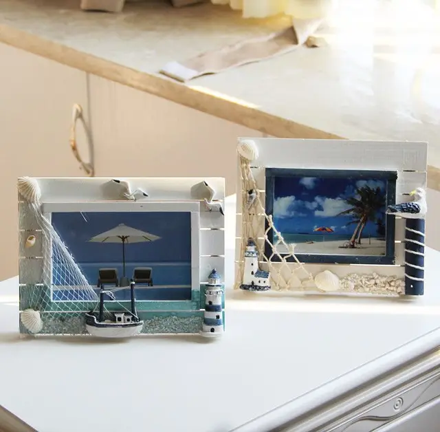 Beach Tabletop Photo Frame Wooden Nautical Decoration Picture Beach Tabletop Photo Frame Wooden Nautical Decoration Picture Holders Hanging Decor Mediterranean Style