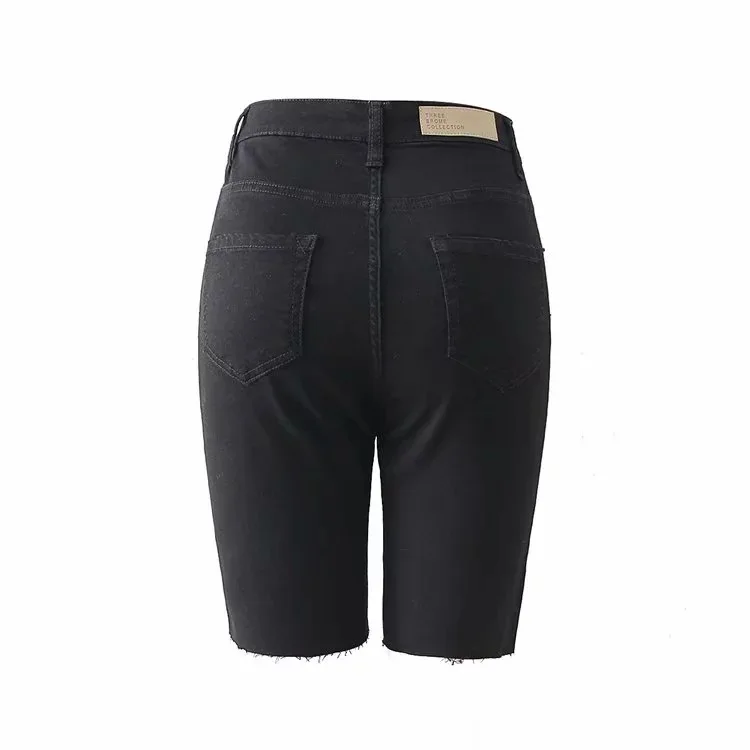 DANJEANER джинсовые шорты до колена женские Пуш-ап Эластичный Высокая талия байкерские шорты женские джинсовые шорты Лето 2019 черный уличная