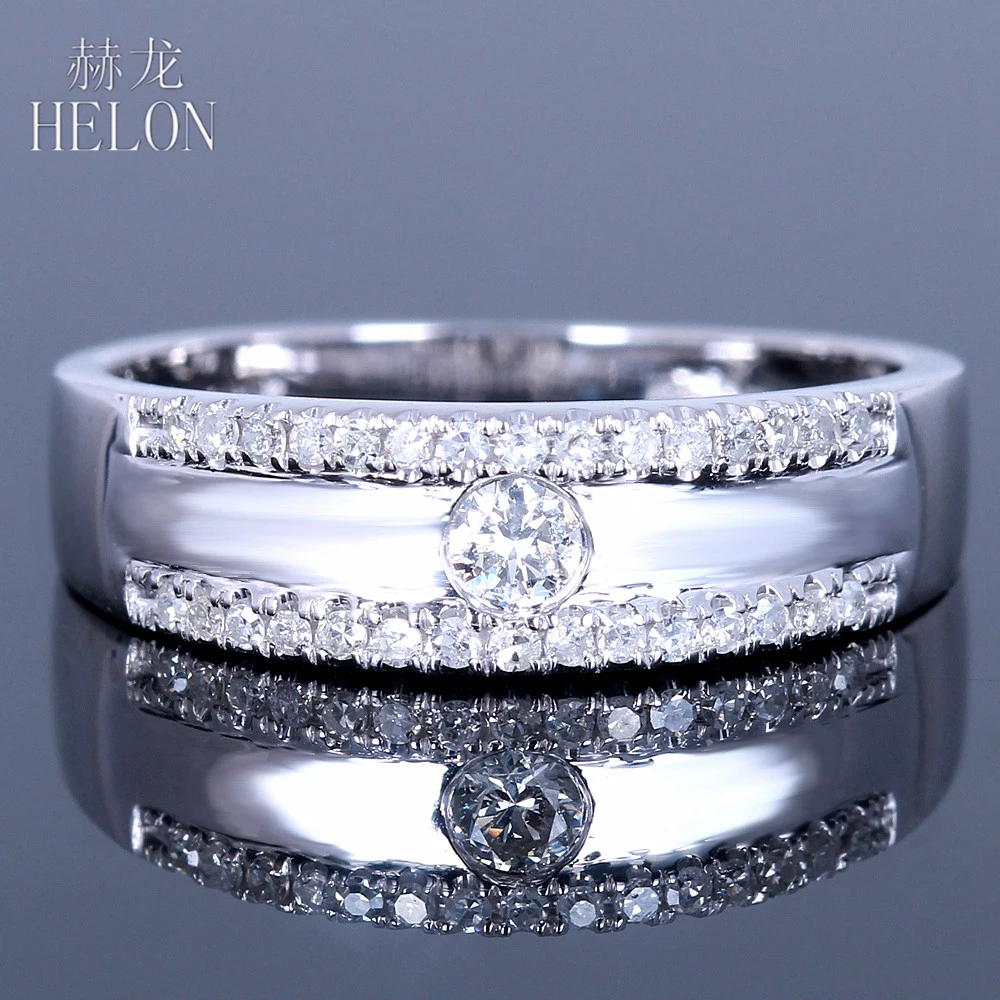 

HELON Solid 10K White Gold 0.25ct 100% Genuine Natural Diamond Band Enagement Wedding Anniversary Women Trendy Fine Jewelry Ring