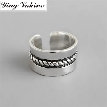 

ying Vahine Punk Style 100% 925 Sterling Silver Vintage 11mm Wide Twisted Design Rings for Women