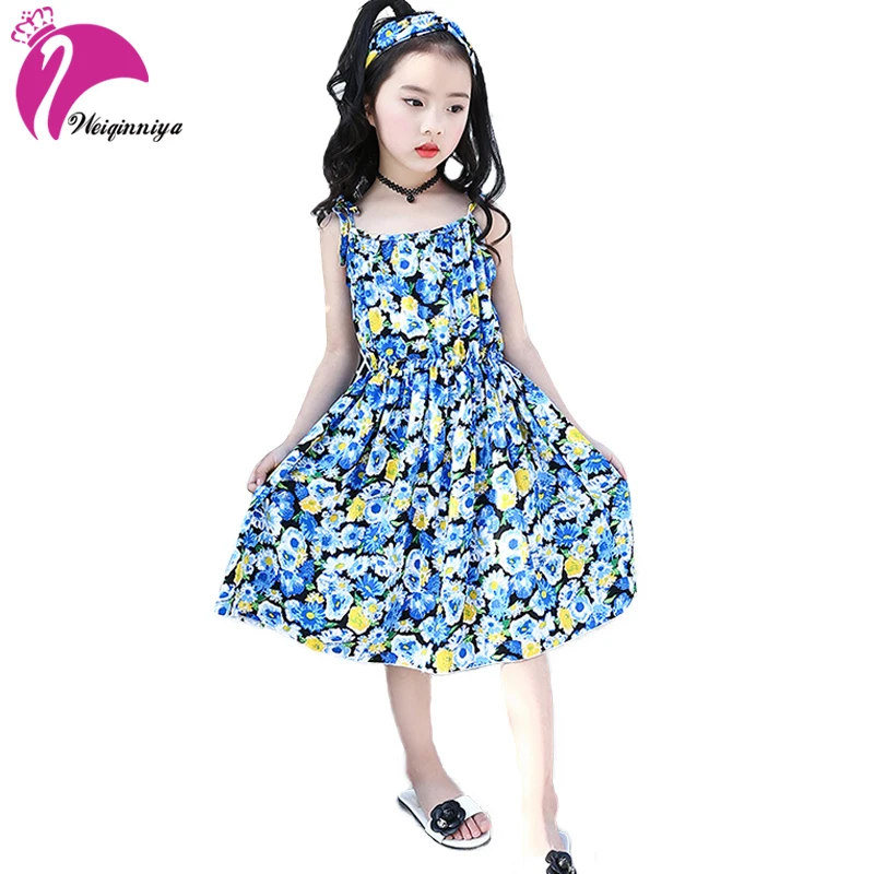 

Girl Dress Sleeveless Beach Dresses Strap Print Summer Dress Casual Bohemian Dresses For Girl Cute Floral Costumes For Girls Hot