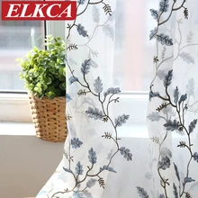Luxury Leaves Embroidered Voile Curtains for Living Room Sheer Curtains for Bedroom Window Screening Embroidered Tulle Curtains