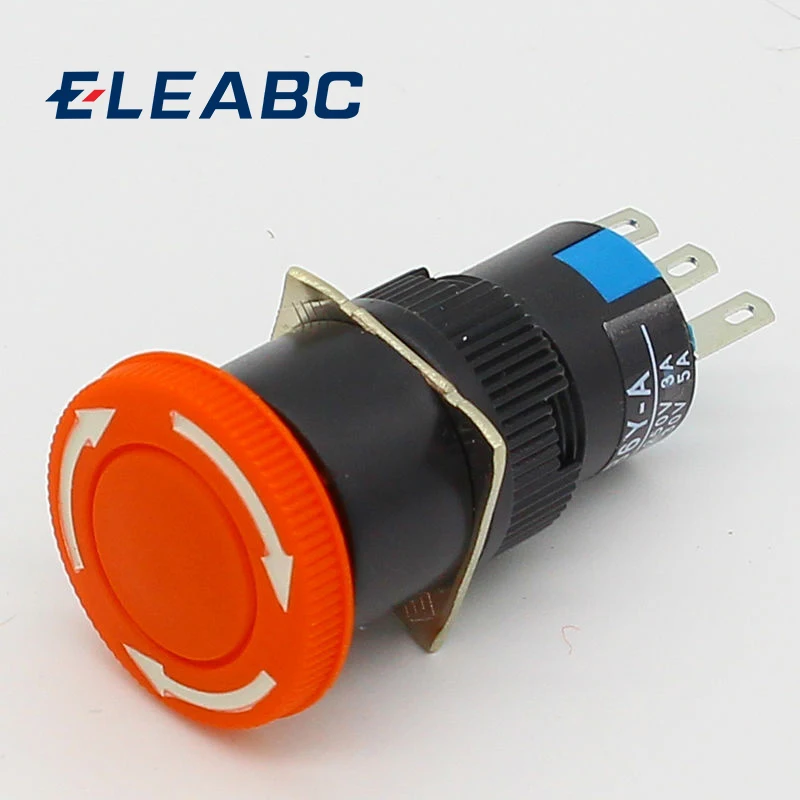 

16mm Mushroom emergency stop e-stop switch 3 pins NO+NC