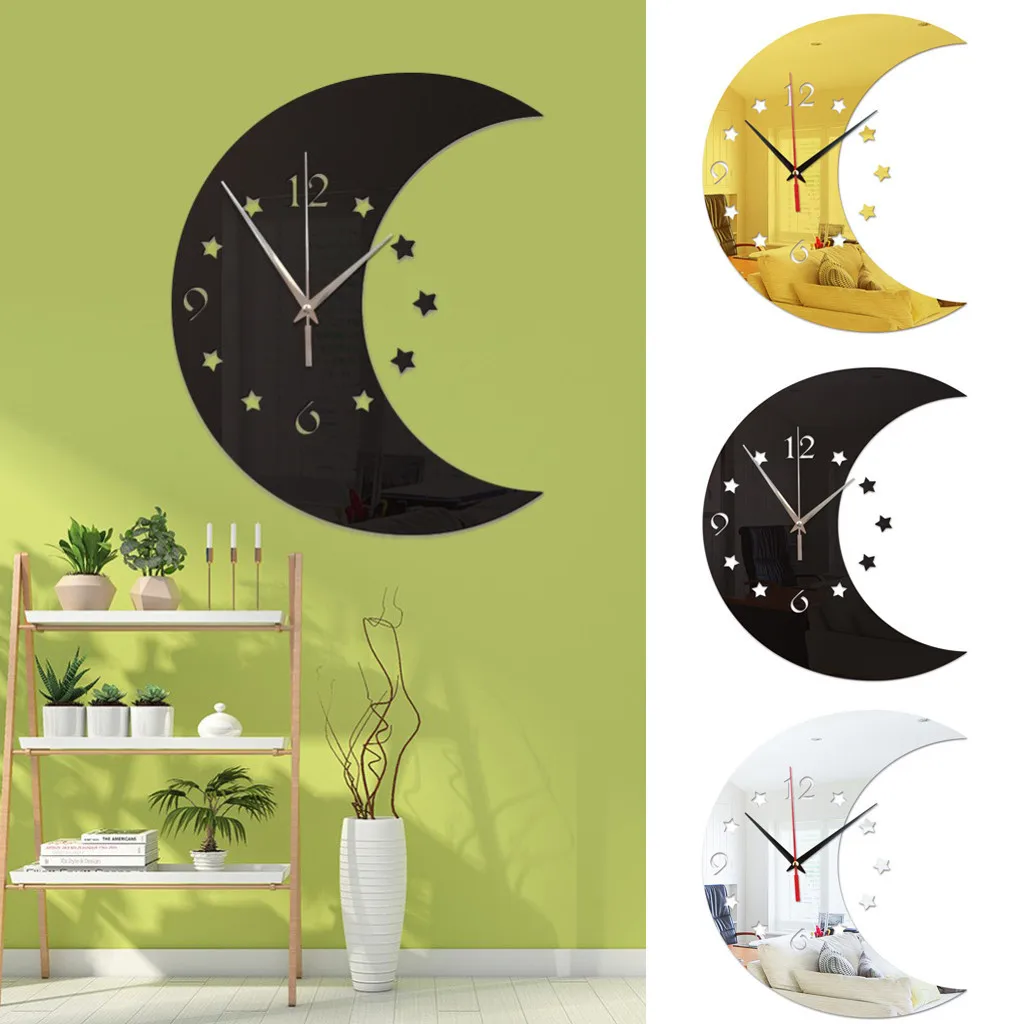 

3D Creative Crescent Shape Acrylic Mirror Wall Clock Home Decor Wall Clock New Arrival Dropshipping