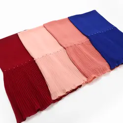 10 шт./лот бусинами лоскутное складки жемчужную шифон шарф шали Хиджаб простыня шить из жатого кашне в мусульманском стиле/шарф 23 цвет