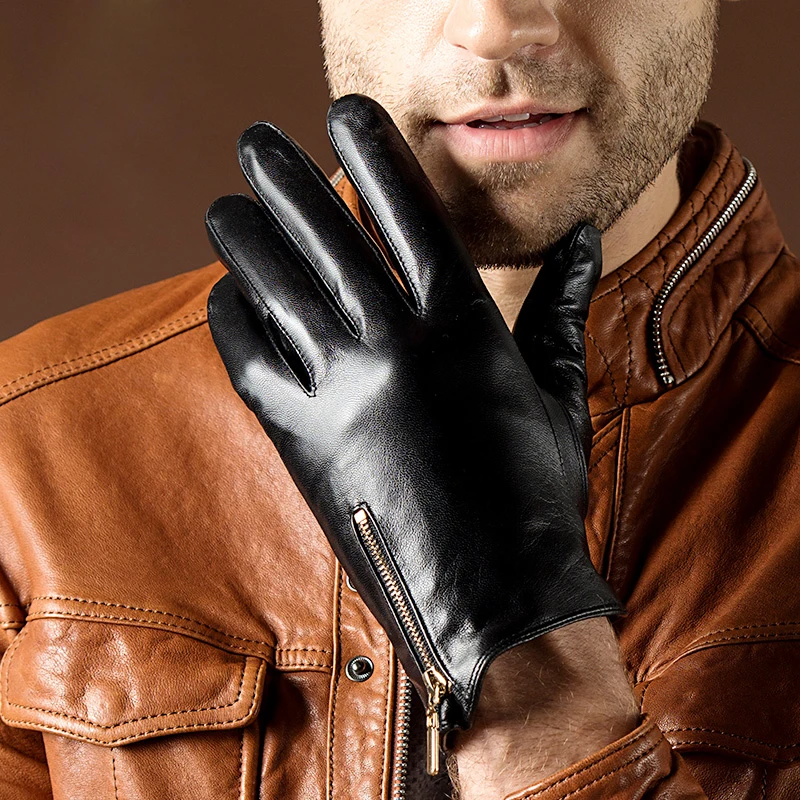 Высокое качество Мужские модные повседневные зимние теплые перчатки из натуральной кожи перчатки с сенсорным экраном черные бархатные теплые перчатки для вождения