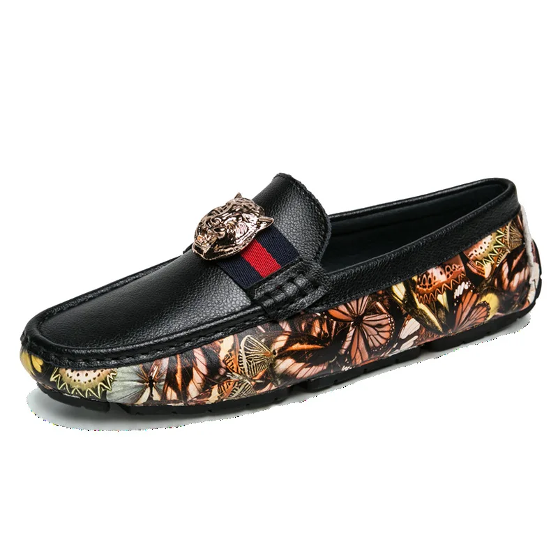

Autumn Fashion Genuine Leather Camouflage Metal Decoration Flat Male Shoes Men's Loafers Moccasins Tenis Casual Shoes Men