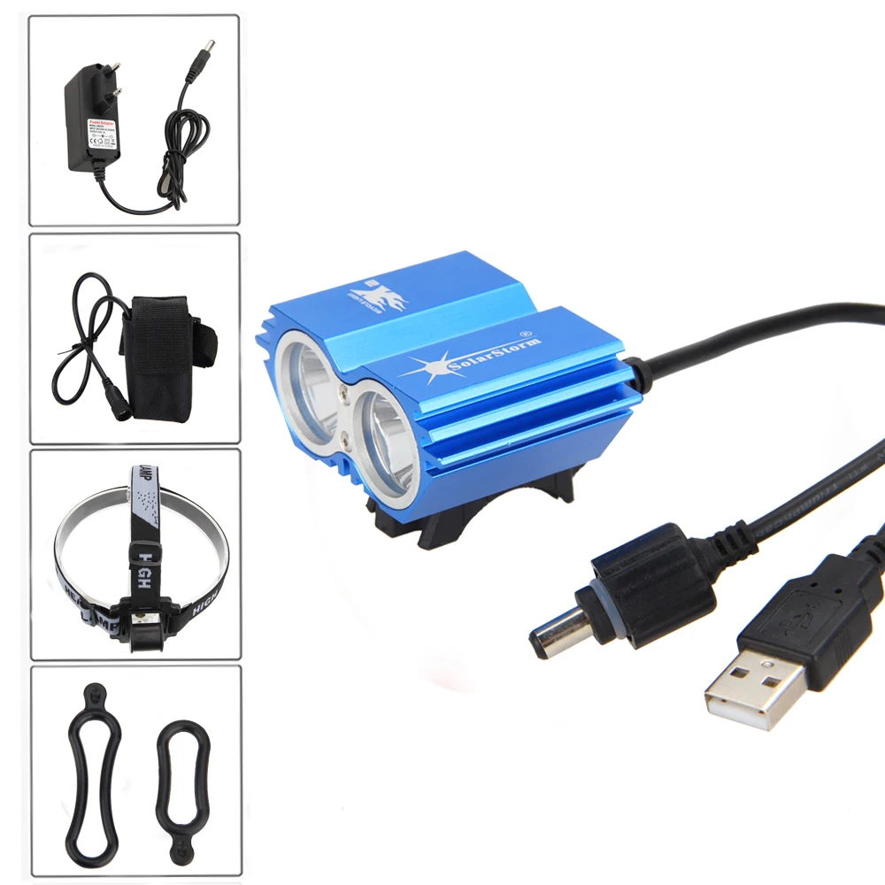 

Aluminum Dual Bike Light 6000LM 2x T6 LED Head Bicycle Lamp USB Headllight Torch +6400mAh Battery+ Charger